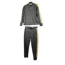 Nike Tracksuit Mens Size M Black Gold Swoosh BV3443-011 Crewneck Pants Set