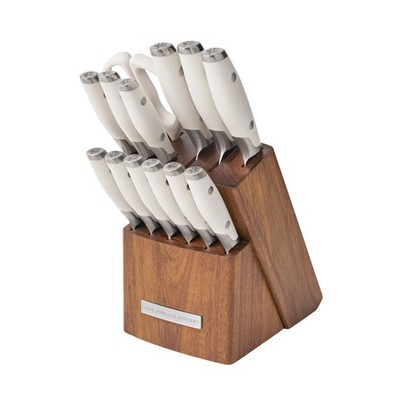 The Pioneer Woman Frontier 14 Pc Forged Cutlery Knife Block Set Linen Ivory NEW
