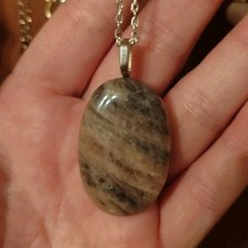 Oval Gray Stone Pendant Necklace Bezel Charm ...