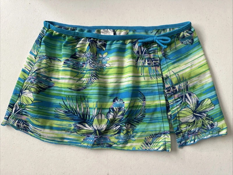 Hibiscus Floral Striped Side Slot Bathing Suit Bottom Cover Up 12