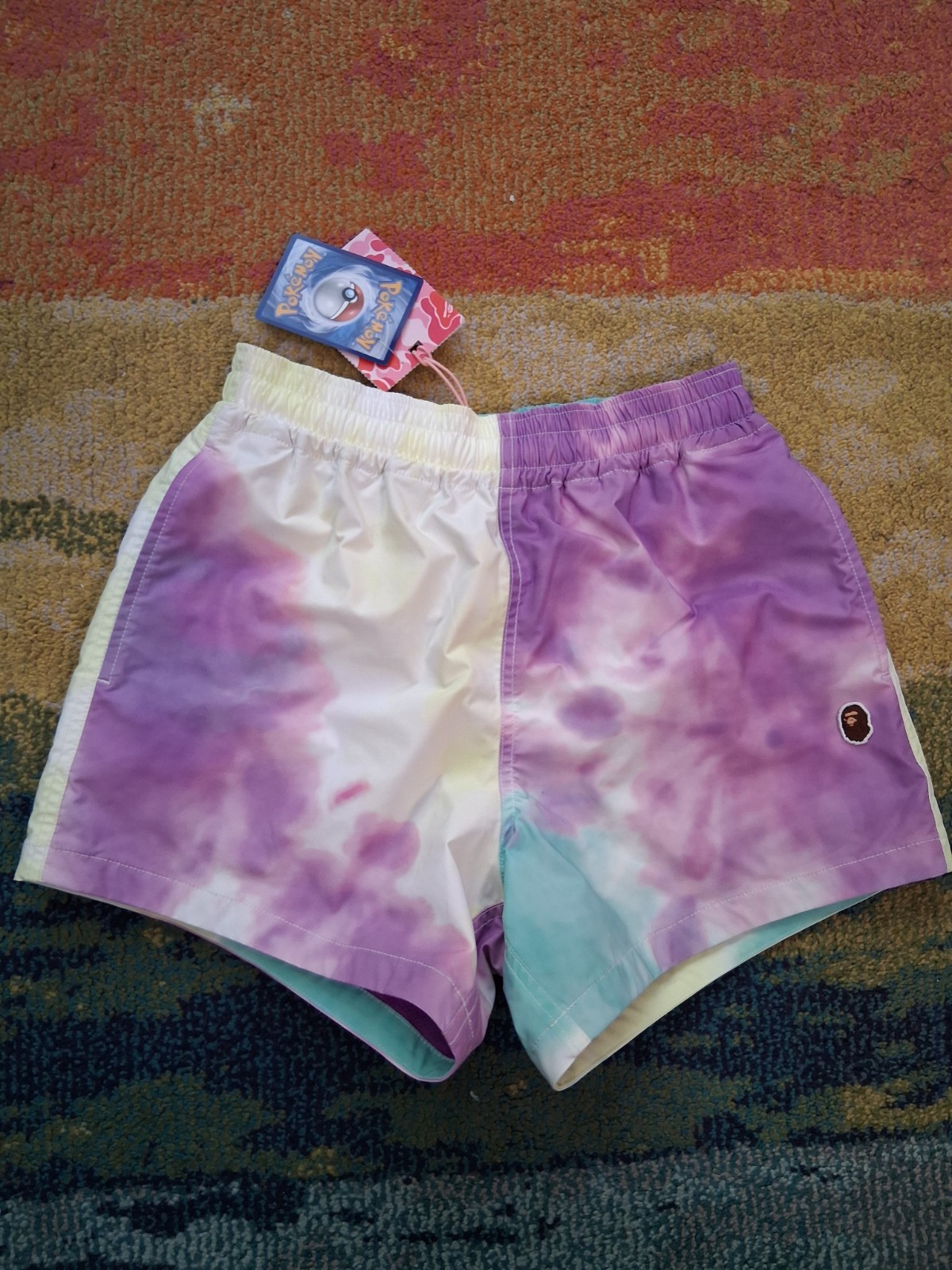 Pokemon X Bape Bathing Ape Rare  ATHLETIC Shorts Tie Dye Size XS 100% Authentic.
