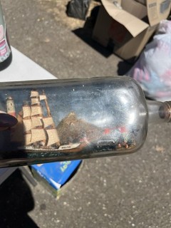Gordon's Gin Clear Glass Liquor Bottle Embossed Ship in a Bottle Scene