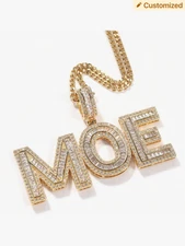 Customized Men's Creative Letter Number Hip hop Shiny Necklace Pendant, Silver