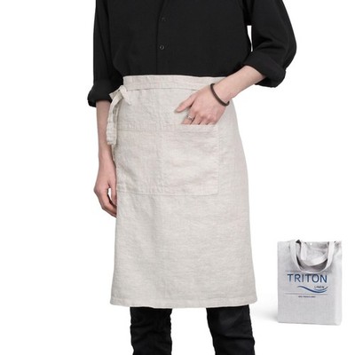 TRITON LINEN Pure Linen Apron - 25 x 35 Inch Bistro Half Apron with Large Pocket