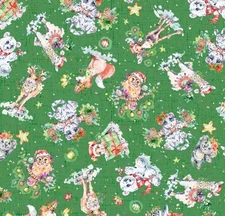 P&B Textiles Christmas Little Darlings on Green 100% Cotton Fabric Price per Yar