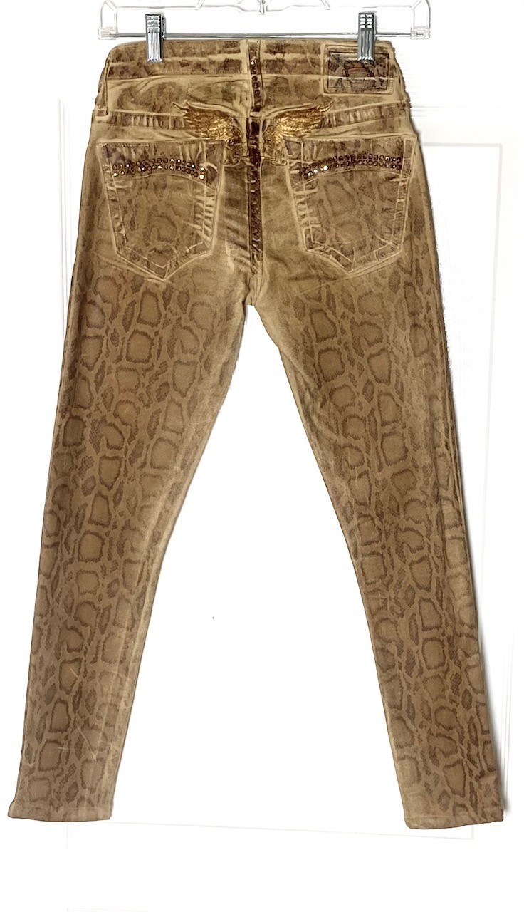 ROBIN'S Jeans Gold Snake Python Print Rhinestone … - image 2