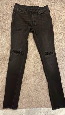 Black Rhinestone Saint Jeans