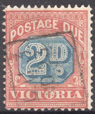VICTORIA POSTAGE DUE 2d BLUE AND RED ACSC D3 - FINE USED (A35486)