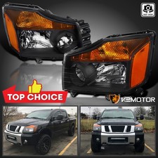 Black Fits 2004-2015 Titan 2004-2007 Armada Headlights Lamps Left+Right 04-15