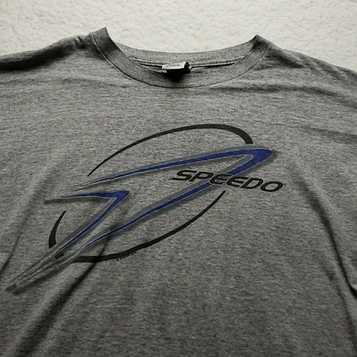 Speedo Shirt Mens Large Gray Logo Graphic Tee Swimming Jersey Cotton Sports