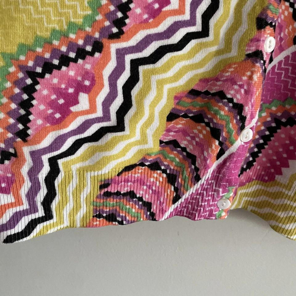 Joseph A Colorful Cardigan Sweater L Geometric Fun Spring Summer Button Up - Image 3 of 4