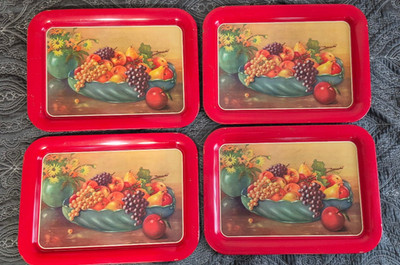 Set of 4 Vintage Metal Tin Serving Trays