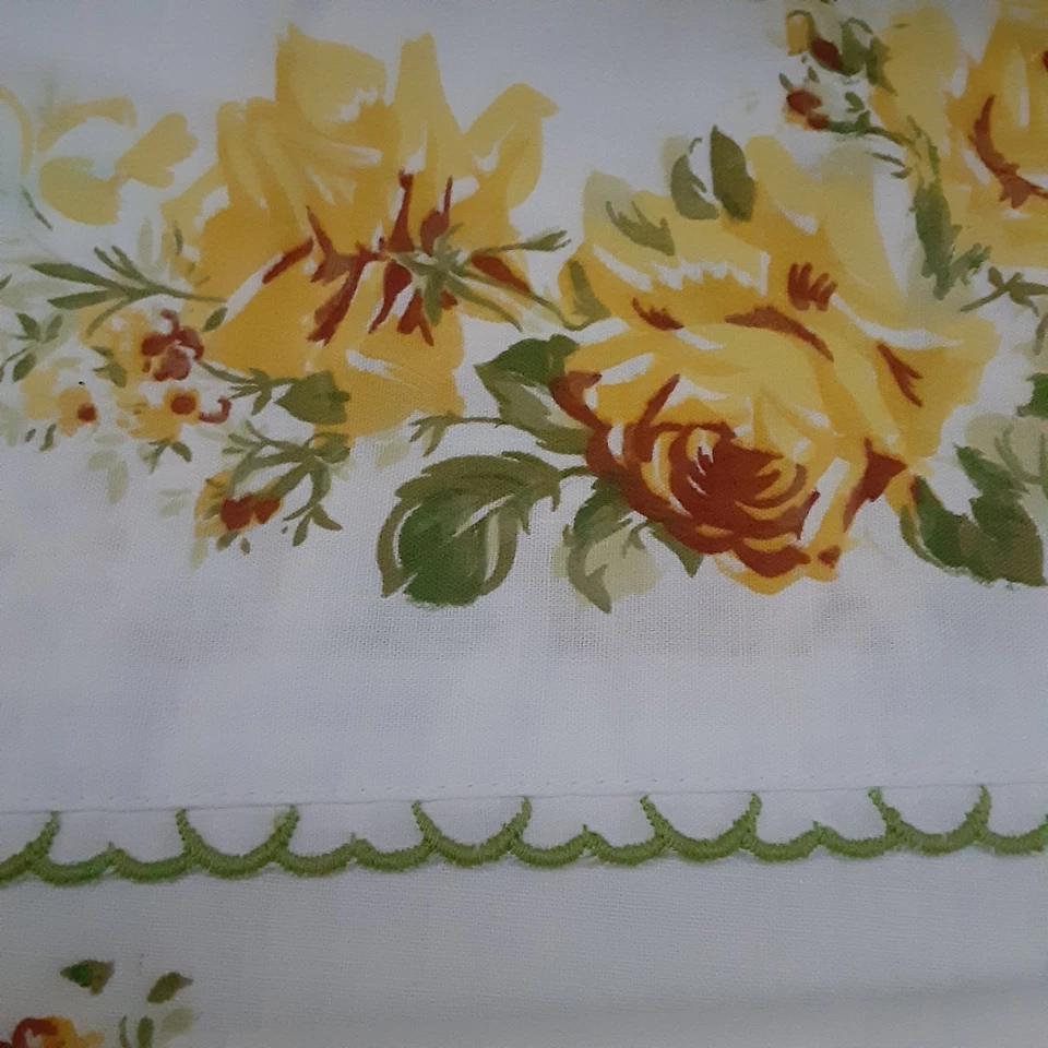 Juego de sábanas planas dobles/completas Springmaid Marvelaire vintage rosas amarillas MCM EE. UU.  Foto 3 de 4