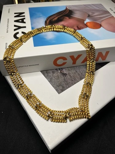 Vintage Monet Gold Tone Multi Strand Chain Necklace Statement Costume Jewelry