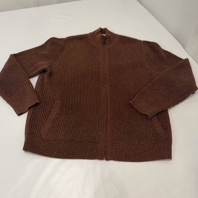 LL Bean Waffle Knit Full Zip Mock Neck Sweater Mens XL Organic Cotton Heavy