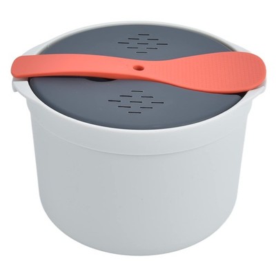 2L Orange Microwave Rice Cooker with Lid Spoon for Pasta Vegetables Oatmeal