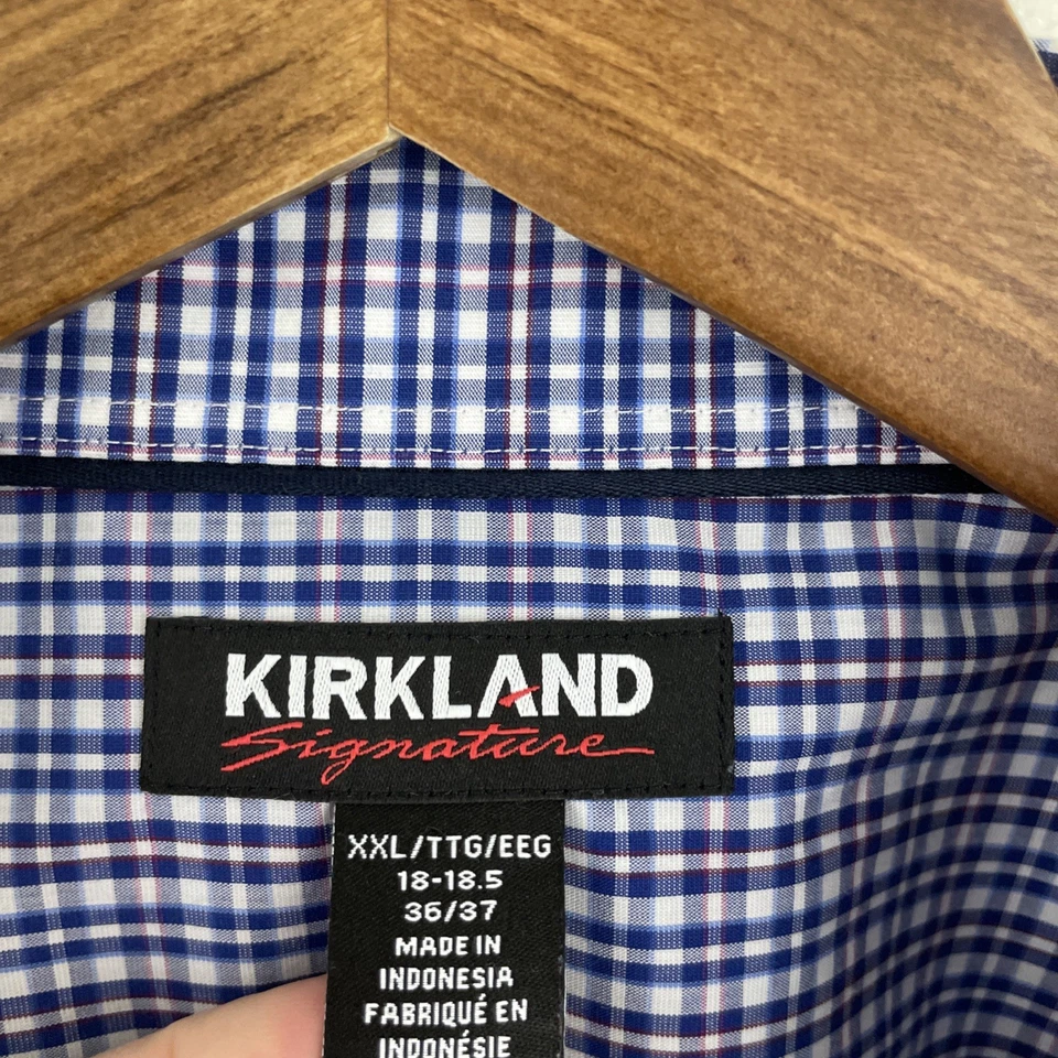 Kirkland Signature Shirt Mens 2XL XXL Blue & Purple Plaid Long Sleeve Button - Image 3 of 4