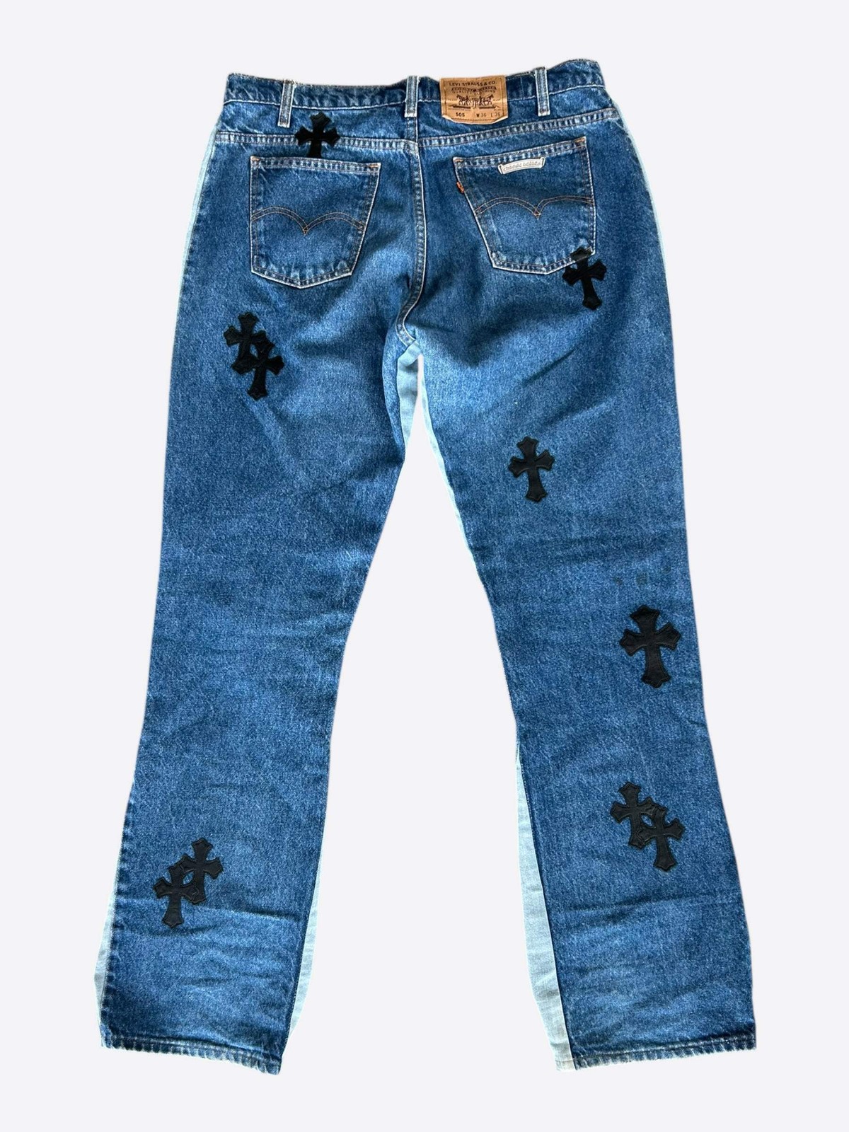 Chrome Hearts Levi's Gallery Dept Blue & Black Cross Patch Flared Jeans image 2