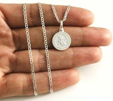 Solid 925 Sterling Silver Saint Michael 1/2" Medal Pendant or Necklace - P113