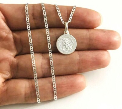 Solid 925 Sterling Silver Saint Michael 1/2'' Medal Pendant or Necklace - P113