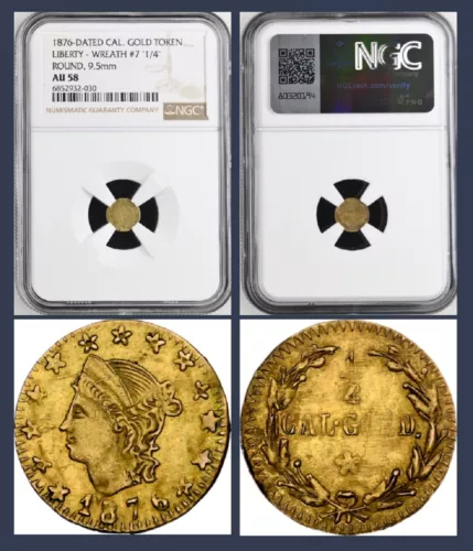 R-8 ERROR 1876 CALIFORNIA GOLD LIB RD "3/4" - BG-854 HYBRID / NGC AU58 POP 1