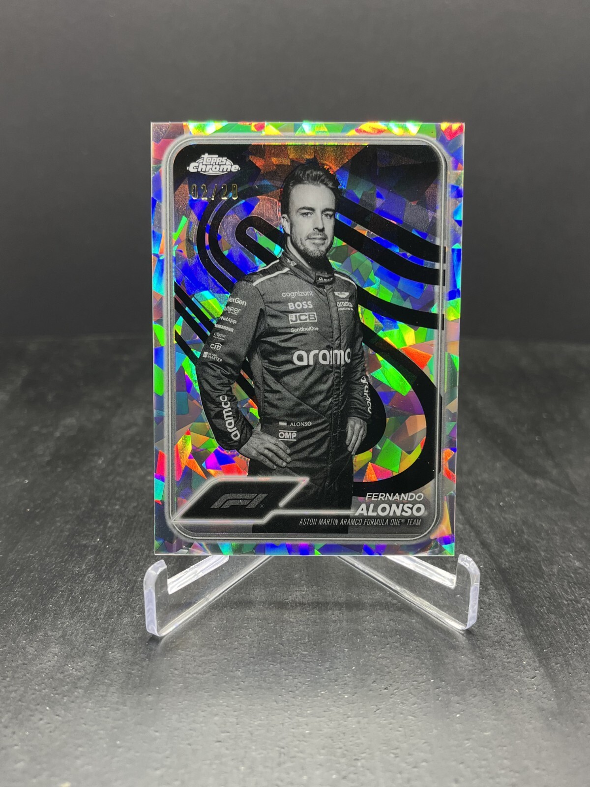 2024 Topps Chrome Sapphire F1 Fernando Alonso Portrait Black White 02/20 #11