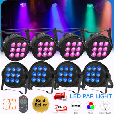 8stk 90W PAR 4in1 9 LED RGBW Wash DMX Show Party Bühnenlicht Club Disco + Remote