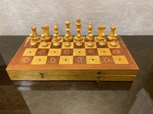 Rare Vintage Big Travel Old Figured Chess with Wooden Board USSR 39.8 x 39.6 cm - Picture 13 of 23