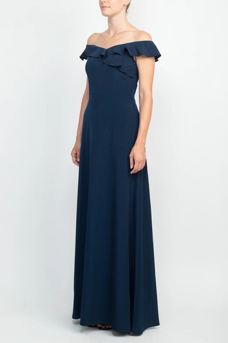 Adrianna Papell Off Shoulder Ruffled Neck Gown Size 18 Blue NWT $139 - Picture 2 of 5