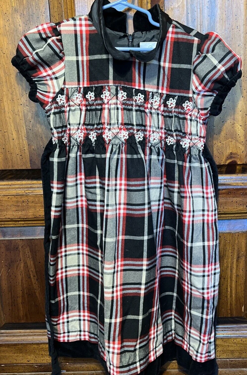 Hanna Andersson Girls 120 US 6 7 Smocked Dress Christmas Red Black Plaid
