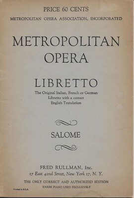 Salome - in One Act After Oscar Wilde's Poem (Libretto)
