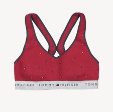 Image of Tommy Hilfiger Women’s Cotton Logo Unpadded Red Sports Bra Bralette - Large
