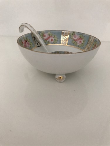 Vintage Hand Painted Nippon Mayonnaise Bowl With Ladle Spoon Floral #5 - Picture 8 of 9