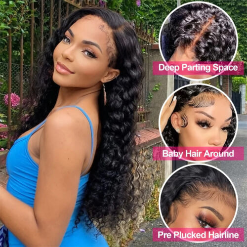 Lace Frontal Echthaar Perücke Wasserwelle lockig transparent lose tiefe Welle Wig - Bild 4 von 8