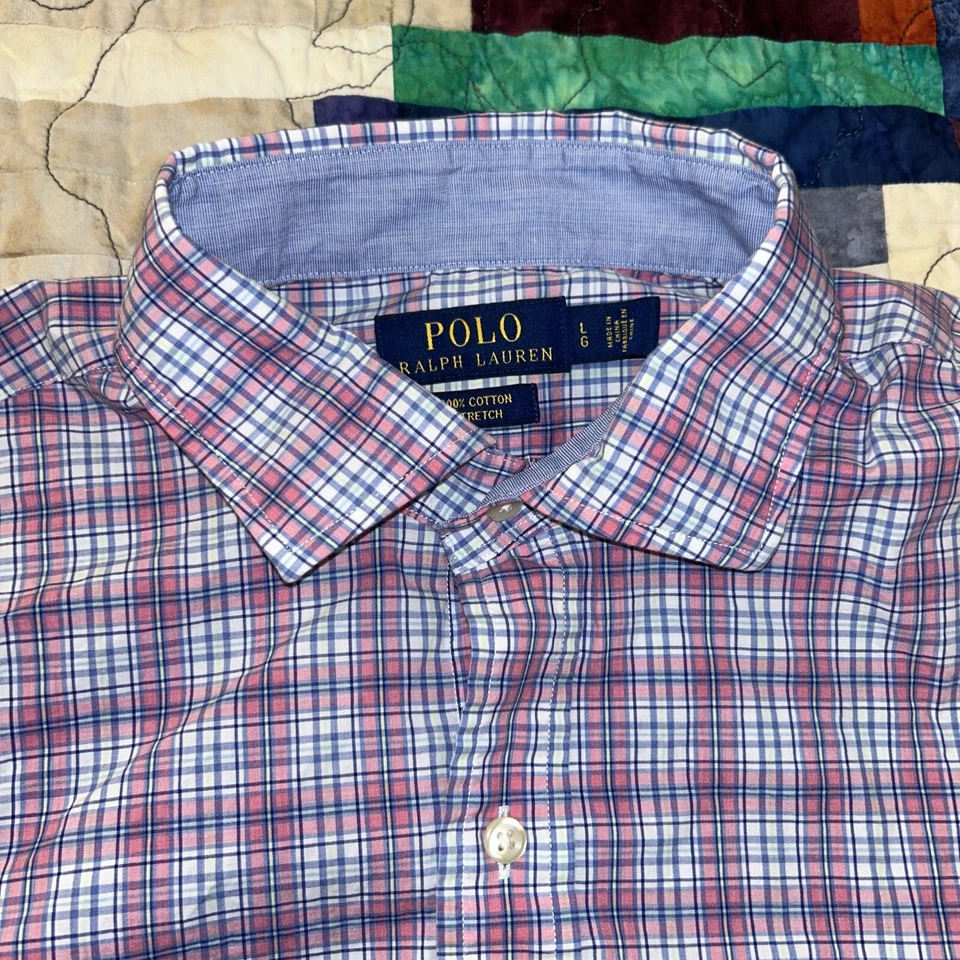 De colección Ralph Lauren Algodón Elástico Abotonable Para Hombre Grande Rosa Azul Cuadros Foto 4 de 4