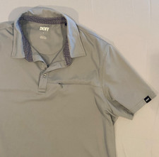 DKNY MENS FAIRWAY STRETCH ZIPPER POCKET GOLF POLO SHIRT LARGE GRAY SHORT SLEEVE