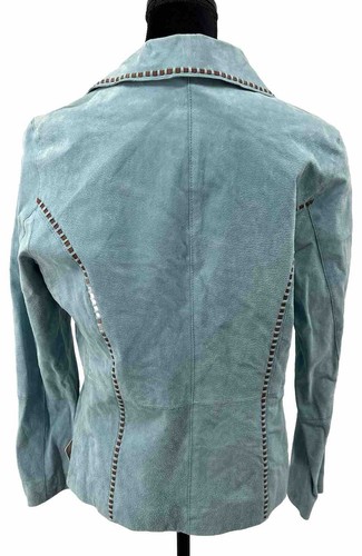 Chaqueta Blazer Wilson Cuero Colección Venus Williams Verde Azulado Gamuza Talla Lrg Y2K - Imagen 12 de 13