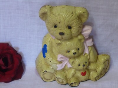 VINTAGE GUSSEISEN BÄRENFAMILIE TEDDYBÄREN SCHWER TÜRSTOPPER DEKOR KUNST