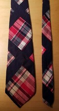 Vtg 70s Preppy Mod Cotton Patchwork Madras Plaid Wide Tie 4.5" x 58"