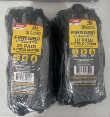 Firm Grip Tough Working Gloves Nitrile Coated 20 Pair Total Size Large CREW PACK