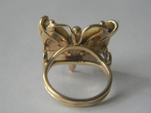 Rare 1800's Victorian Handmade 14K Yellow Gold Split Shank Butterfly Ring Sz 4.5 - Picture 6 of 16