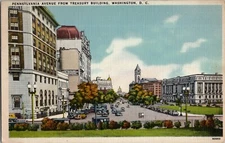 Antique Linen Postcard Posted 1930s Pennsylvania Avenue Washington DC USA