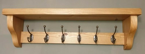 Mantelregal + Regal schwimmend rustikal handgefertigt Wandmontage 6 Doppelhaken - Bild 2 von 9