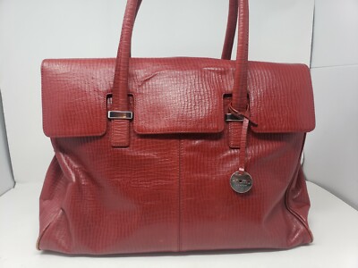 Knomo London Helena Red Leather Laptop Bag Snake Skin Pattern