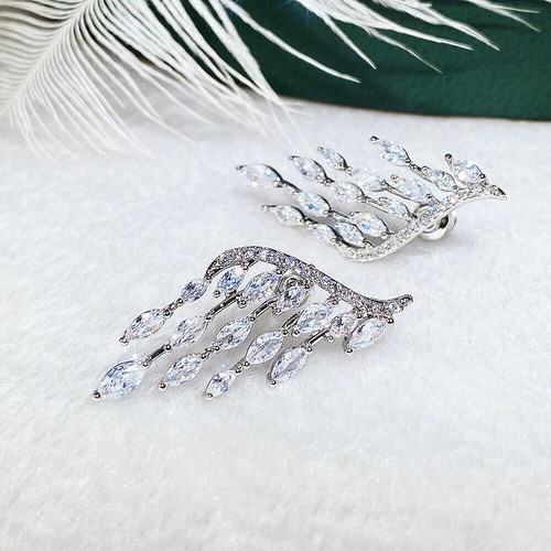 3 Ct Marquise Drop Earrings Moissanite Proposal Ring 14k Solid White Gold - Picture 3 of 7