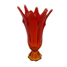 Mid Century Viking Modern Blood Orange Eight Finger Vintage Swung 11 1/2” Vase