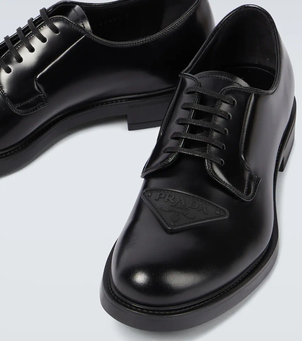 Prada Black Leather Triangle Logo Derby Loafer Lace Up Flat UK 12.5 US 13.5 Prada Black Leather Triangle Logo Derby Loafer Lace Up Flat  main image 3