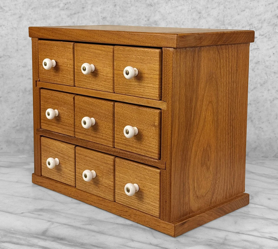 Винтажный традиционный аптечный шкафчик для специй из орехового дерева 9 ящиков - Изображение 3 из 4