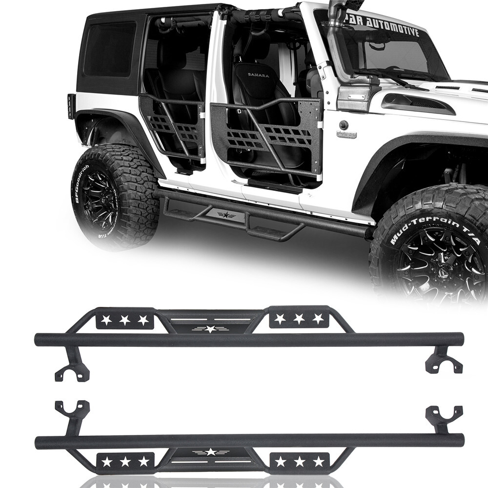 Black Wide Drop Side Step Nerf Bars Pads for Jeep Wrangler JK 2007