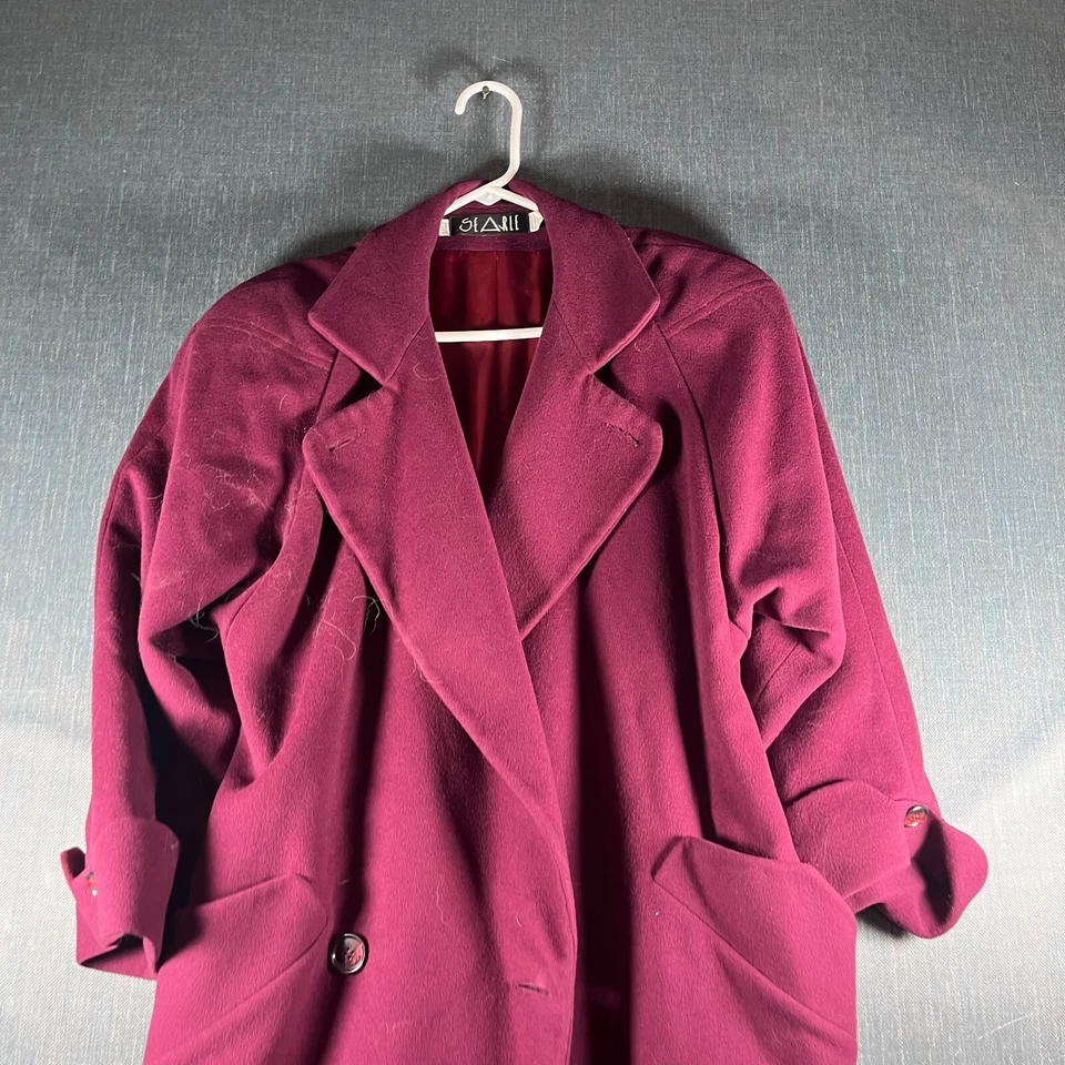 Gabardina vintage Searle para mujer talla 4 rojo vino solapa de doble botonadura Foto 4 de 4